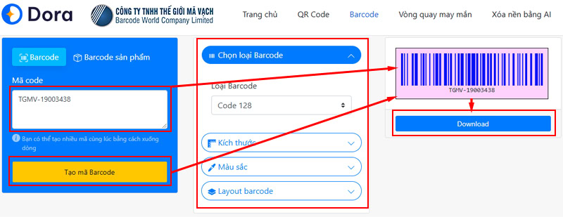 Tạo mã vạch Online bằng Dora