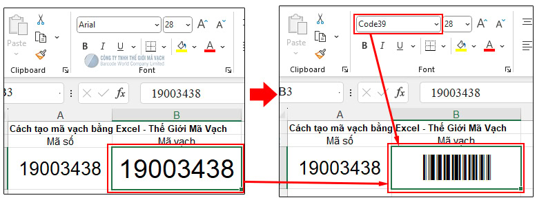 Tạo mã vạch bằng Excel