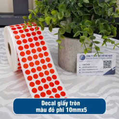 Decal giấy tem tròn phi 10mm màu đỏ loại 5 tem 1 hàng