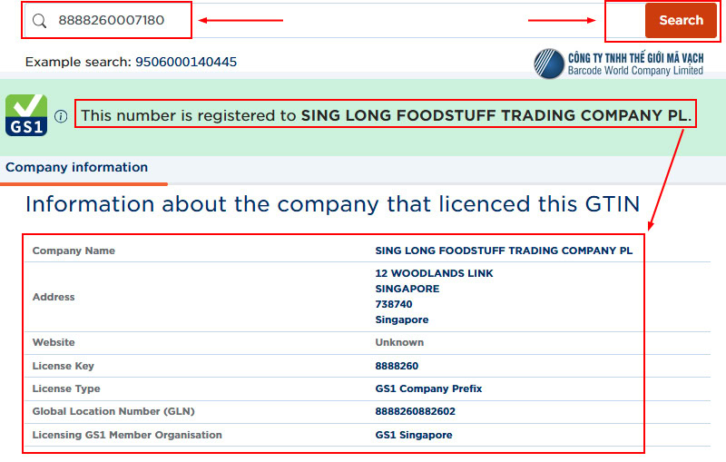 Kiểm tra trực tuyến mã vạch Singapore qua website GS1