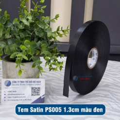 Tem nhãn vải Satin PS005 1.3cm (13mm) màu đen chất lượng