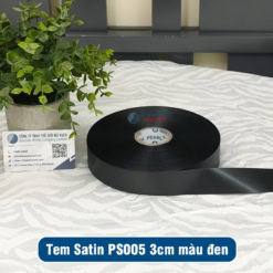 Tem nhãn vải Satin PS005 3cm (30mm) màu đen chất lượng