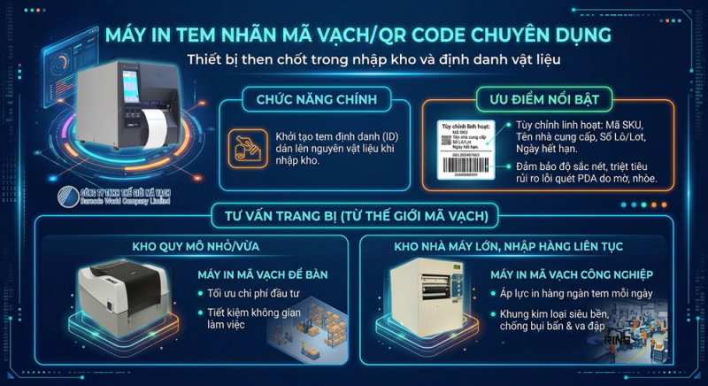 Trang bị máy in tem nhãn quản lý kho nguyên vật liệu bằng mã vạch Trang bị máy in tem nhãn quản lý kho nguyên vật liệu bằng mã vạch
