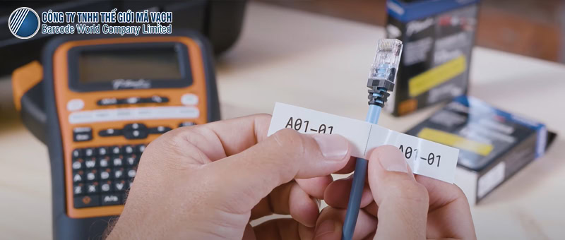 Brother PT-E310BT in nhãn dán cáp điện, cáp mạng