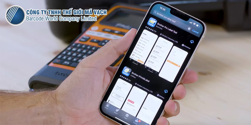 Máy in nhãn di động Brother PT-E310BT với ứng dụng trên điện thoại