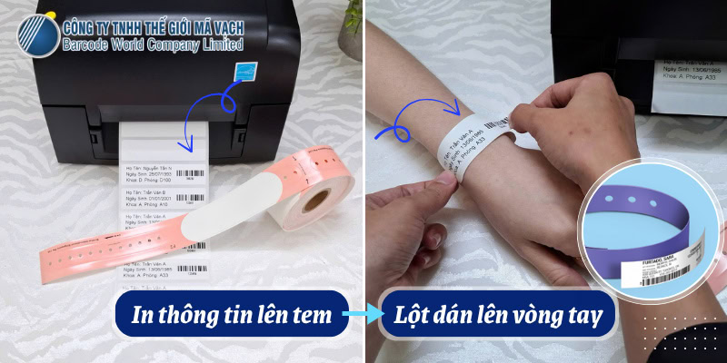 In tem dán lên vòng tay trơn với cơ chế 2 bước