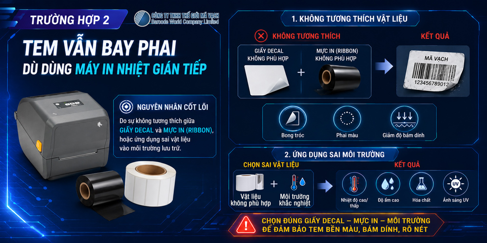 Trường hợp tem vẫn bay phai dù dùng máy in nhiệt gián tiếp Trường hợp tem vẫn bay phai dù dùng máy in nhiệt gián tiếp