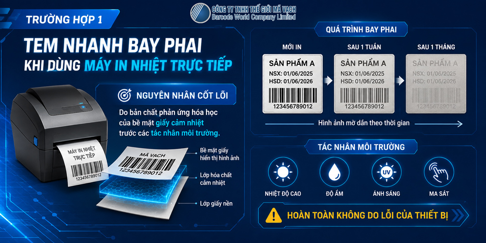Trường hợp tem nhanh bay phai khi dùng máy in nhiệt trực tiếp Trường hợp tem nhanh bay phai khi dùng máy in nhiệt trực tiếp