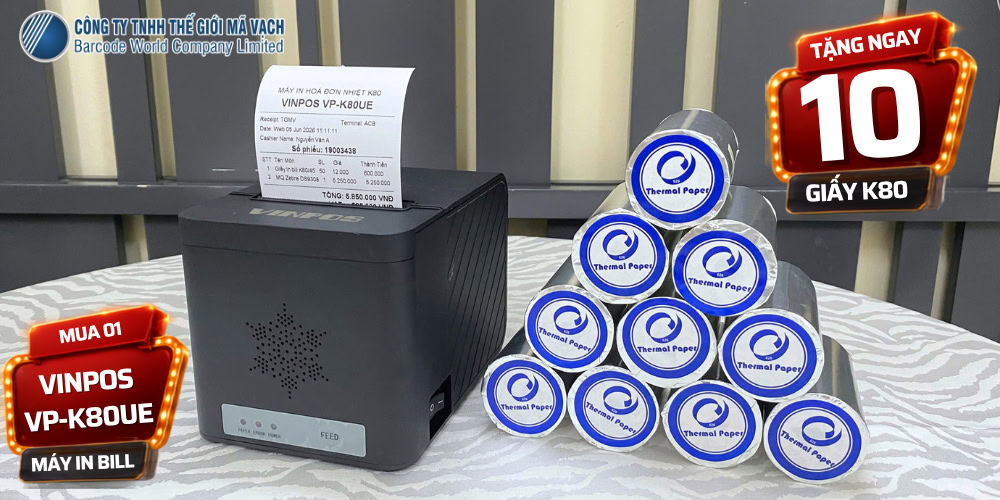 Vinpos VP-K880UE và 10 cuộn giấy in bill K80 (mua 1 tặng 10) Vinpos VP-K880UE và 10 cuộn giấy in bill K80 (mua 1 tặng 10)