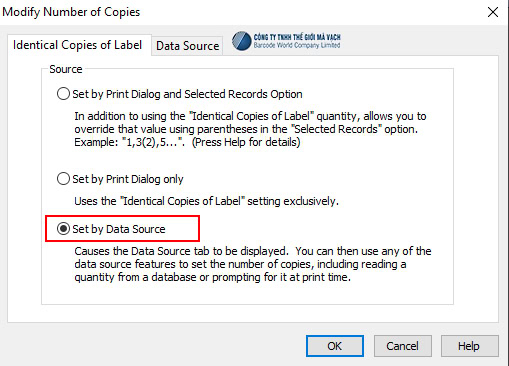 Bật tính năng kết nối dữ liệu vói excel ở Bartender