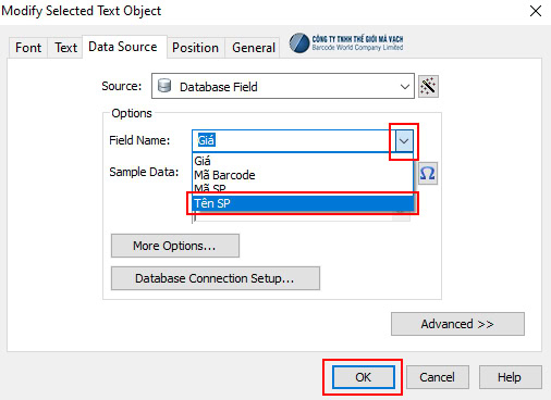 Chọn trường dữ liệu Excel tương thích với đối tượng cần kết nối