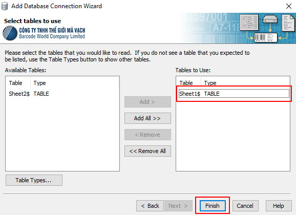 Hoàn tất quá trình kết nối dữ liệu Excel và Bartender