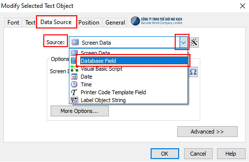 Chuyển chế độ dữ liệu sang Database Field