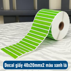 Tem decal giấy xanh lá 40x20mm loại 2 tem 1 hàng