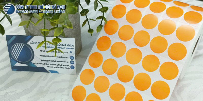 Tem tròn màu cam phi 20mmx5 tương thích máy in truyền nhiệt Tem tròn màu cam phi 20mmx5 tương thích máy in truyền nhiệt