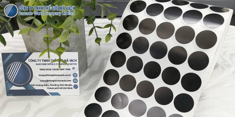 Tem tròn màu đen phi 20mmx5 tương thích máy in truyền nhiệt Tem tròn màu đen phi 20mmx5 tương thích máy in truyền nhiệt