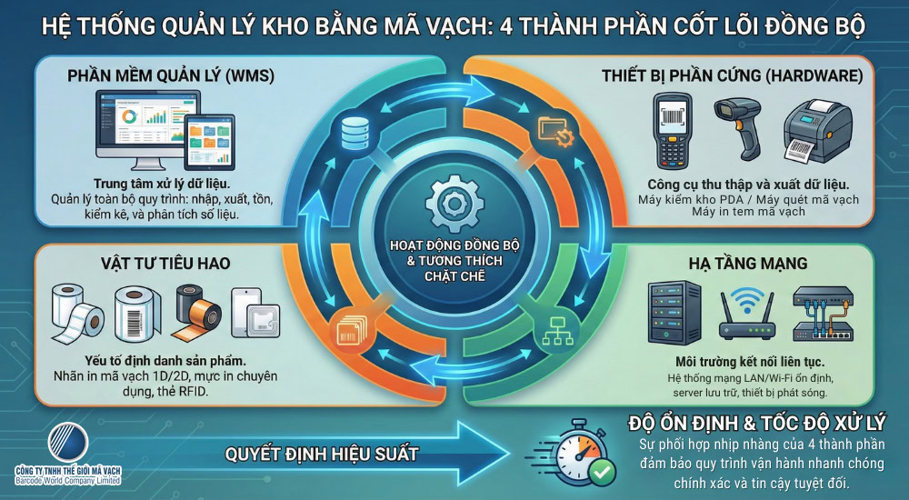 4 thành phần trong giải pháp quản lý kho bằng mã vạch 4 thành phần trong giải pháp quản lý kho bằng mã vạch