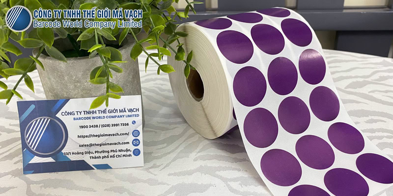 Decal tem tròn phi 30mmx3 màu tím tương thích máy in nhiệt gián tiếp Decal tem tròn phi 30mmx3 màu tím tương thích máy in nhiệt gián tiếp