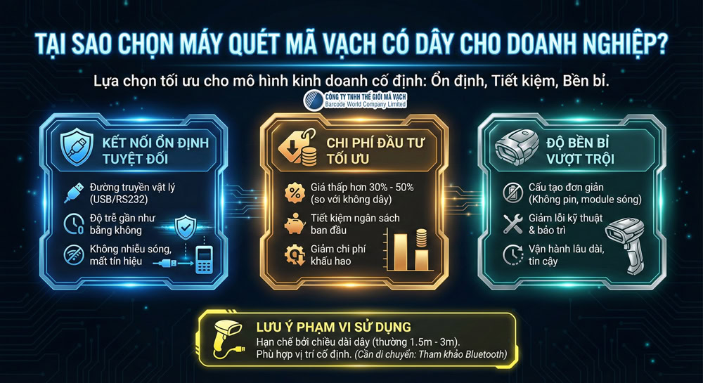3 lý do nên dùng máy quét mã vạch có dây cho đơn vị 3 lý do nên dùng máy quét mã vạch có dây cho đơn vị