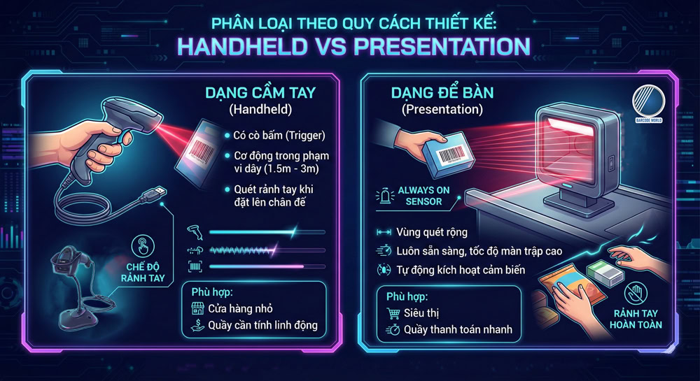 Phân loại máy quét mã vạch có dây theo thiết kế Phân loại máy quét mã vạch có dây theo thiết kế