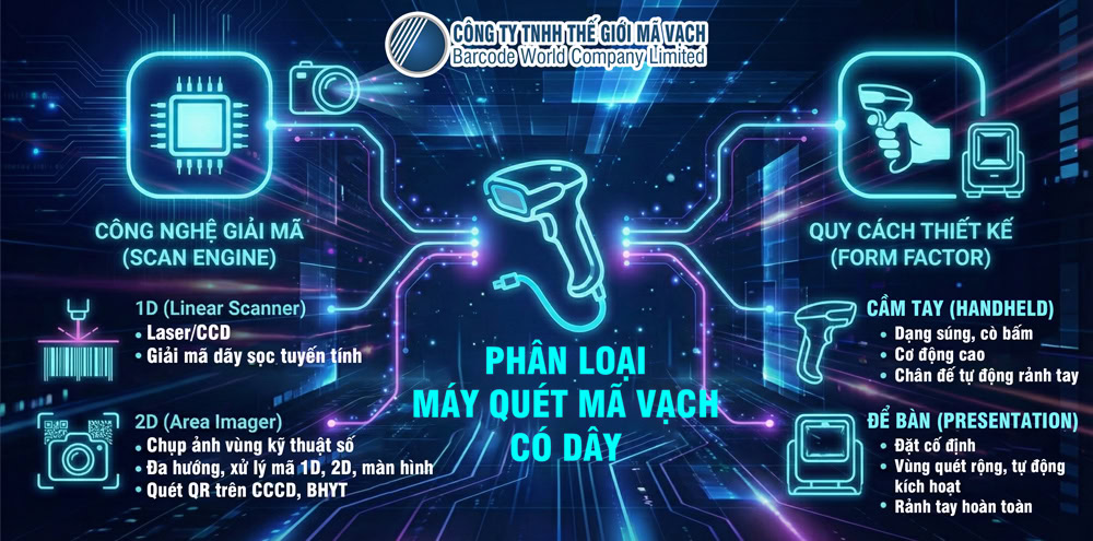 Phân loại máy quét mã vạch có dây Phân loại máy quét mã vạch có dây