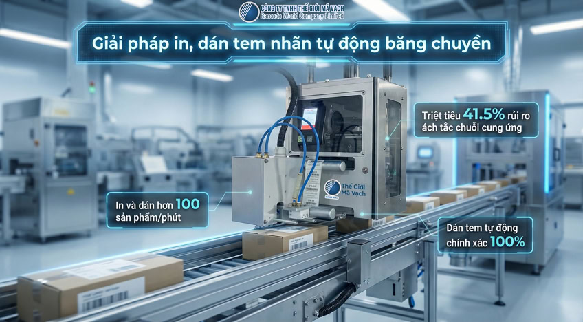 Giải pháp in, dán tem nhãn tự động băng chuyền