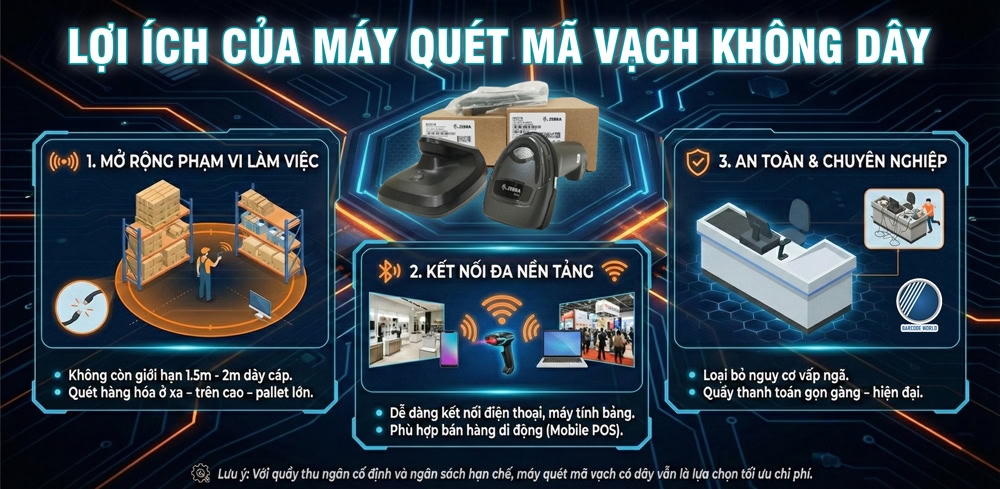 Lợi ích máy quét mã vạch không dây mang lại khi ứng dụng