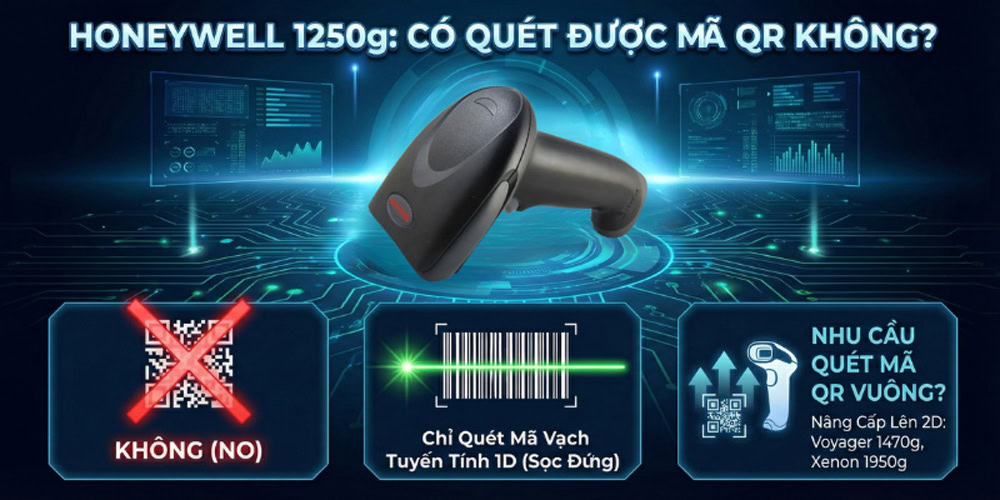 Máy quét Honeywell 1250g không đọc được mã QR vuông Máy quét Honeywell 1250g không đọc được mã QR vuông