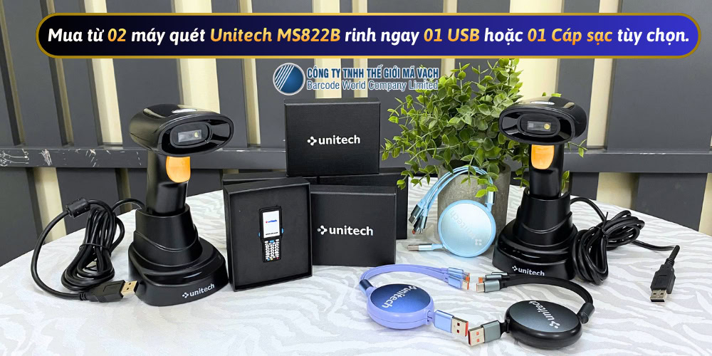 Mua 2 máy quét mã vạch Unitech MS822B nhận quà xịn Mua 2 máy quét mã vạch Unitech MS822B nhận quà xịn