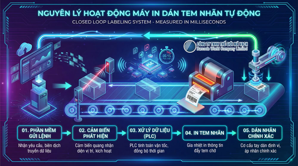 Nguyên lý hoạt động của máy in dán tem nhãn tự động Nguyên lý hoạt động của máy in dán tem nhãn tự động