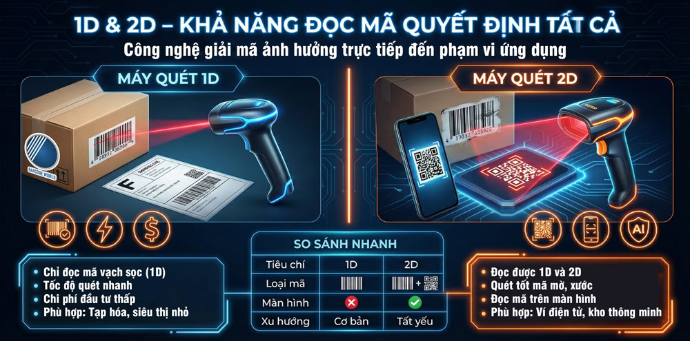 Phân loại máy quét mã vạch không dây theo công nghệ quét