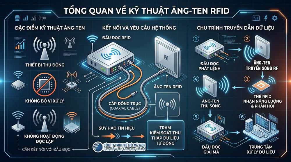 Sơ đồ kết nối ăng-ten RFID với đầu đọc và chu trình truyền dữ liệu RFID Sơ đồ kết nối ăng-ten RFID với đầu đọc và chu trình truyền dữ liệu RFID