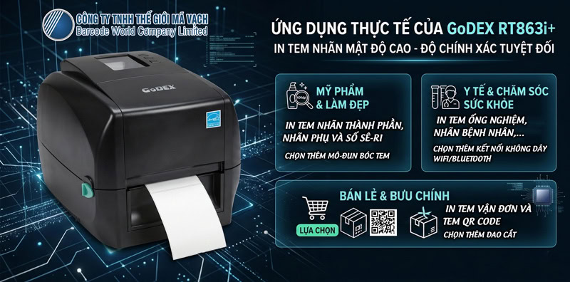 Ứng dụng đa dạng của máy in mã vạch GoDEX RT863i+ Ứng dụng đa dạng của máy in mã vạch GoDEX RT863i+