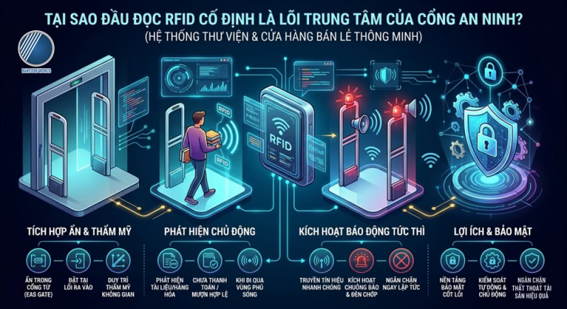 Hệ thống cổng an ninh RFID cố định cho thư viện và cửa hàng Hệ thống cổng an ninh RFID cố định cho thư viện và cửa hàng