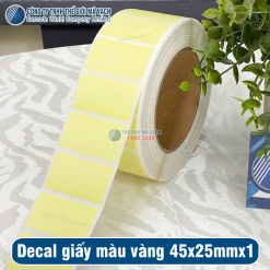 Cuộn decal giấy màu vàng 45x25mm loại 1 tem