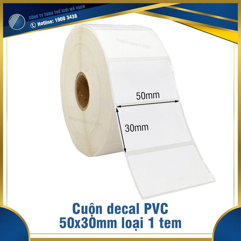 Cuộn decal nhựa PVC 50x30mm