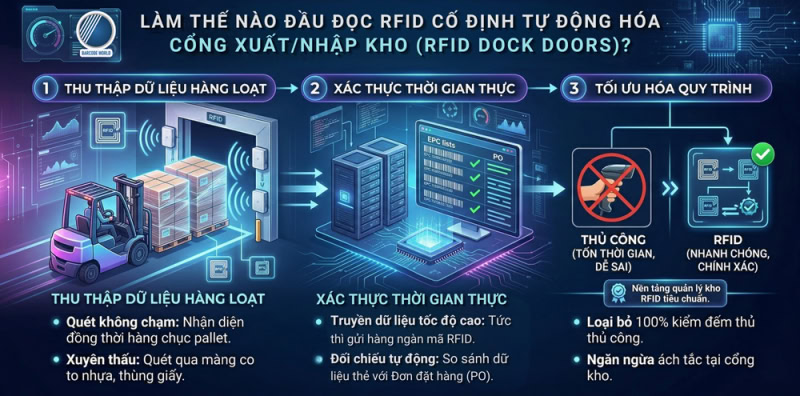 Giải pháp tự động hóa cổng xuất nhập kho với RFID cố định Giải pháp tự động hóa cổng xuất nhập kho với RFID cố định