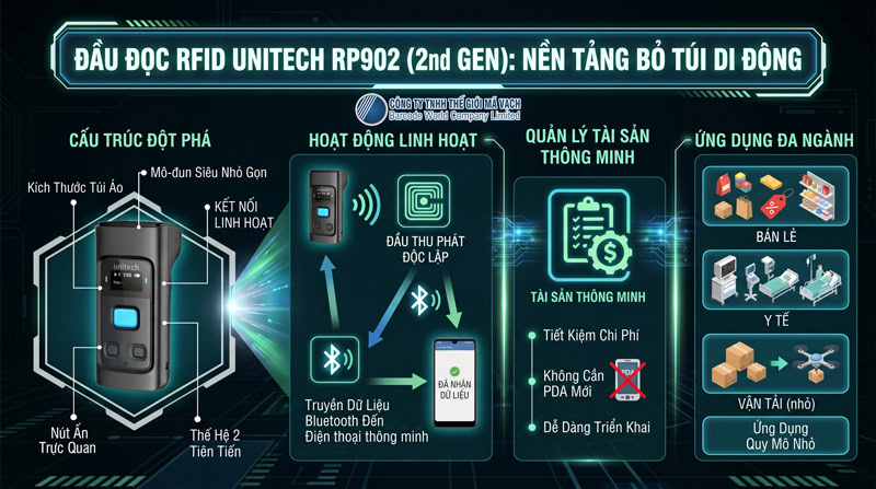 Đầu đọc RFID cầm tay Unitech RP902 2nd gen bỏ túi di động Đầu đọc RFID cầm tay Unitech RP902 2nd gen bỏ túi di động