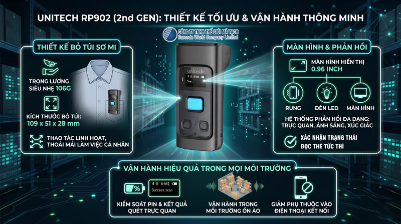 Đầu đọc RFID cầm tay Unitech RP902 2nd gen nhỏ gọn trực quan Đầu đọc RFID cầm tay Unitech RP902 2nd gen nhỏ gọn trực quan