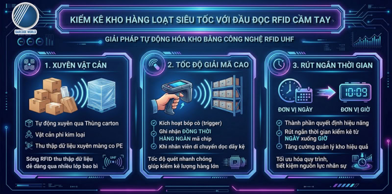 Đầu đọc RFID cầm tay giúp kiểm kê kho hàng loạt siêu tốc Đầu đọc RFID cầm tay giúp kiểm kê kho hàng loạt siêu tốc