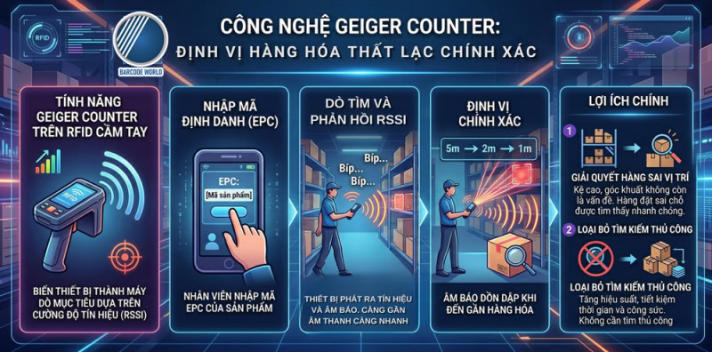 Tính năng dò tìm Geiger Counter định vị hàng hóa thất lạc của RFID cầm tay Tính năng dò tìm Geiger Counter định vị hàng hóa thất lạc của RFID cầm tay