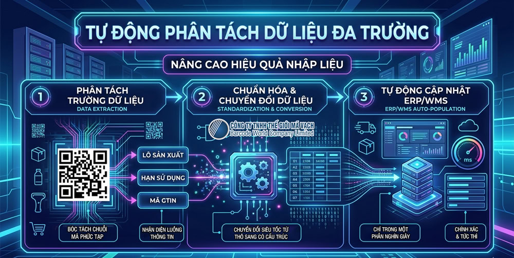 Tự động phân tách đa trường dữ liệu từ mã vạch QR Data Matrix và chuẩn hóa thông tin Tự động phân tách đa trường dữ liệu từ mã vạch QR Data Matrix và chuẩn hóa thông tin