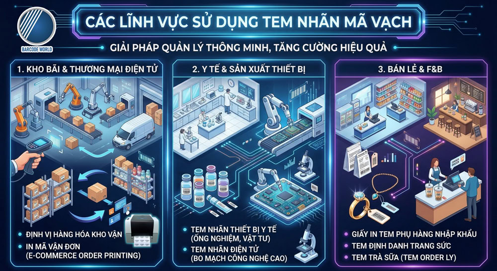 Ứng dụng của tem nhãn mã vạch trong các ngành nghề Ứng dụng của tem nhãn mã vạch trong các ngành nghề