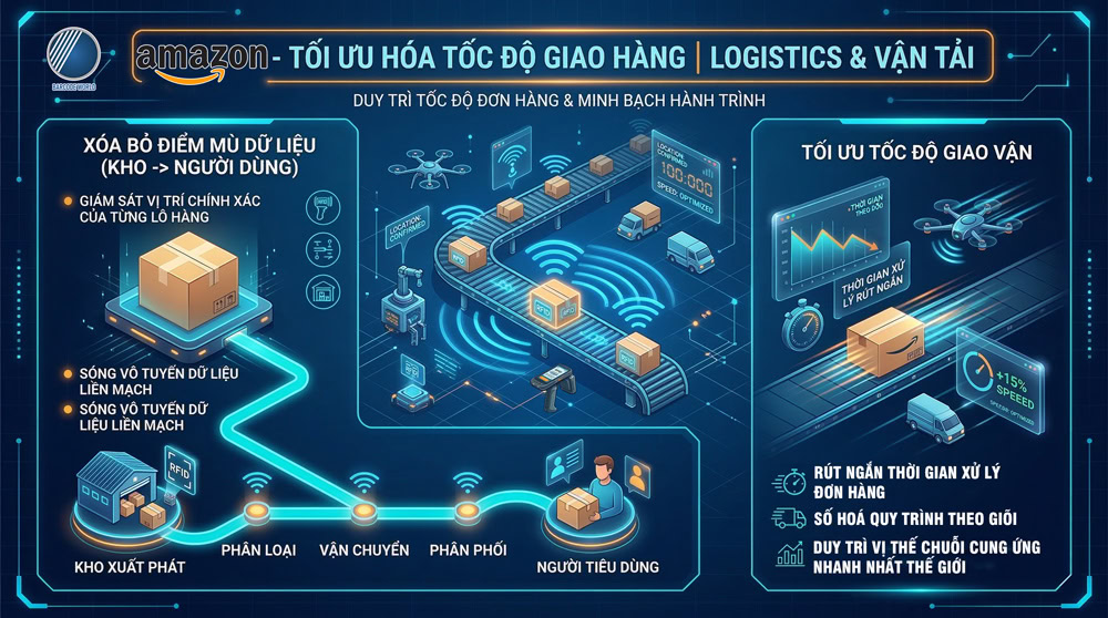 RFID giúp Amazon giám sát hành trình lô hàng theo thời gian thực. RFID giúp Amazon giám sát hành trình lô hàng theo thời gian thực.