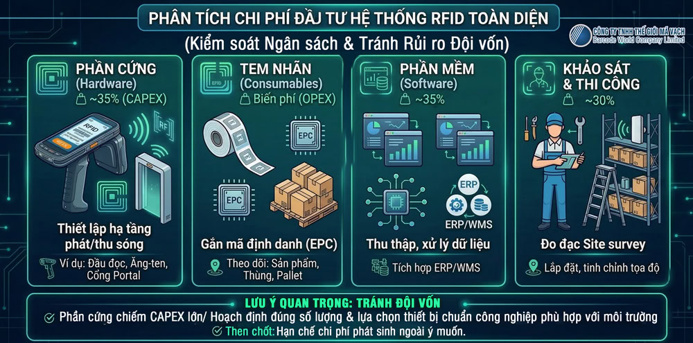 Cấu trúc 4 hạng mục chi phí đầu tư hệ thống RFID cốt lõi Cấu trúc 4 hạng mục chi phí đầu tư hệ thống RFID cốt lõi