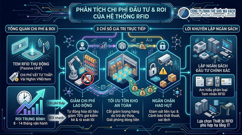 RFID giúp doanh nghiệp đạt ROI nhanh nhờ giảm chi phí lao động và tối ưu tồn kho. RFID giúp doanh nghiệp đạt ROI nhanh nhờ giảm chi phí lao động và tối ưu tồn kho.