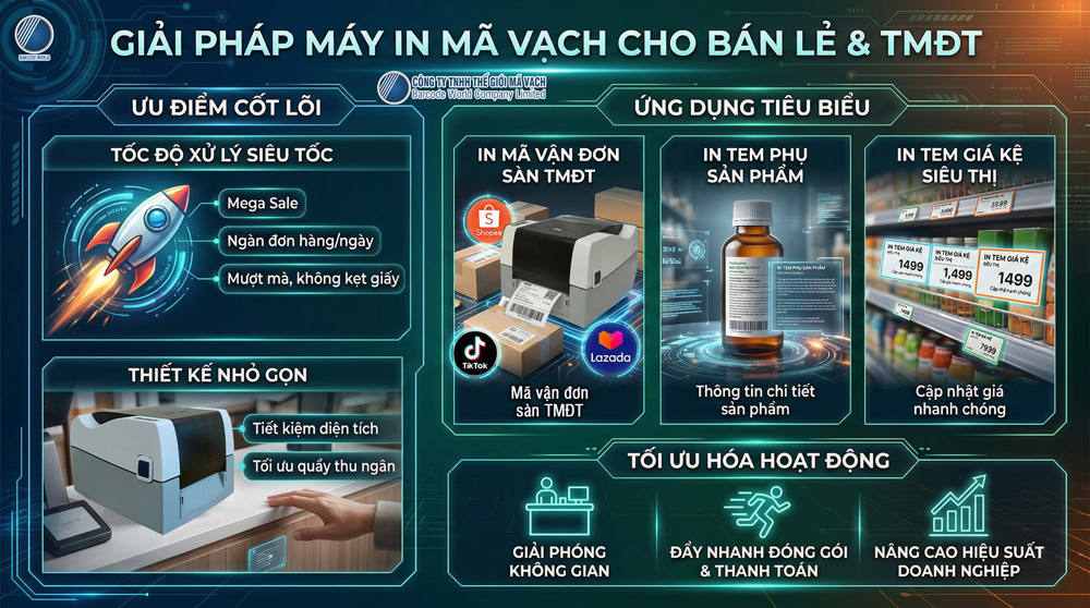Giải pháp máy in mã vạch cho ngành bán lẻ và thương mại điện tử tốc độ cao Giải pháp máy in mã vạch cho ngành bán lẻ và thương mại điện tử tốc độ cao
