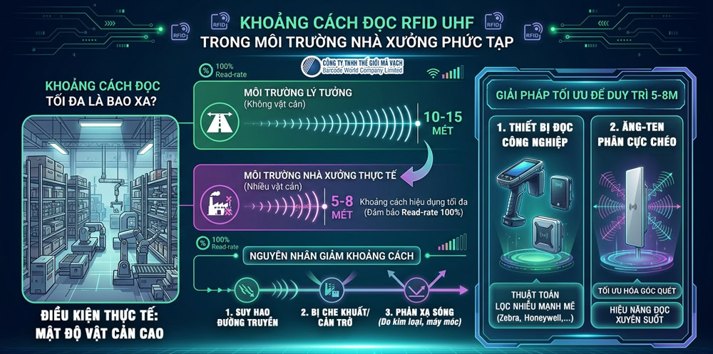 Khoảng cách đọc tối đa của thiết bị RFID UHF trong nhà xưởng Khoảng cách đọc tối đa của thiết bị RFID UHF trong nhà xưởng
