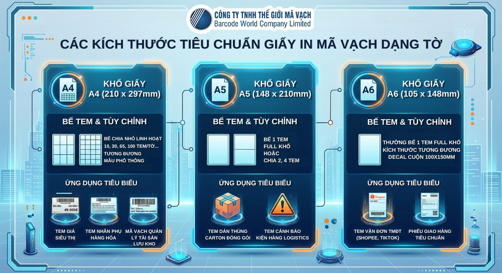 Kích thước tiêu chuẩn giấy decal in mã vạch dạng tờ Kích thước tiêu chuẩn giấy decal in mã vạch dạng tờ