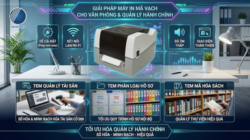 Máy in mã vạch cho văn phòng và quản lý hành chính dễ dùng, kết nối ổn định Máy in mã vạch cho văn phòng và quản lý hành chính dễ dùng, kết nối ổn định